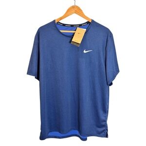 Nike Dri Fit Running T Shirt Men Blue Short Sleeve Athletic Gym XL UPF 40+